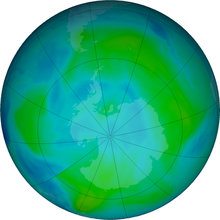 Antarctic ozone map for 31 January 2019